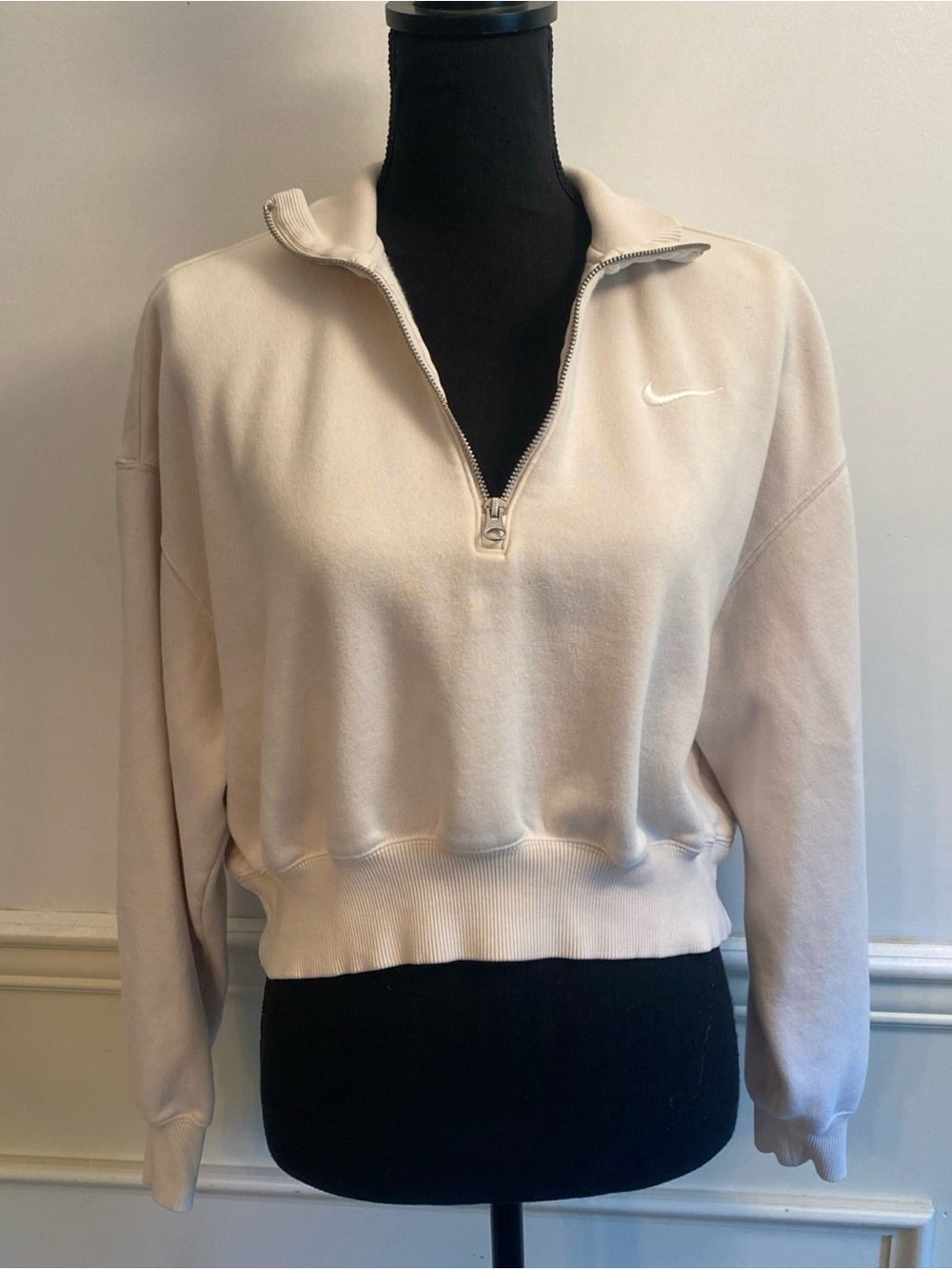 Nike Women's Light Cream Half-Zip Pullover Sweatshirt cropped